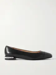 [Stuart Weitzman] Stuart Weitzman - Pearl Faux Pearl-embellished Leather Ballet Flats - Black - US8 US 8 Black