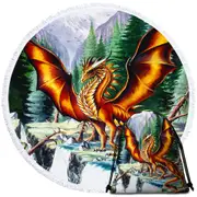 Nature Mountain Waterfall Forest Solaris Dragon Round Beach Towel