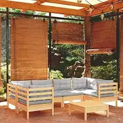 Generic 7 Piece Garden Lounge Set with Grey Cushions Pinewood,3097300