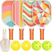Pickleball Paddles Set of 4, USAPA Approved Premium Wood Pickleball Set with 4 Pickleball Balls and 1 Carry Bag Pickleball Rackets with Ergonomic Cushion Grip for Beginner & Pros Gifts for Women Youth