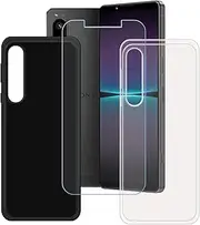 [LCEHTOGYE] Case for Sony Xperia 1 V + Tempered Glass Screen Protector, Slim Transparent + Black Soft TPU Bumper Protective Phone Case Cover for Sony Xperia 1 V (6,5")