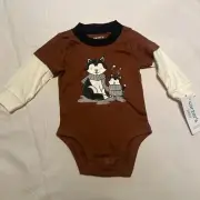 Carter’s Baby 3m One Piece Body Suit Pajamas- Brown With Fox New With Tags