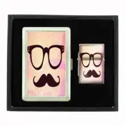 COOL MUSTACHE D9 CIGARETTE CASE / WALLET & LIGHTER GIFT SET