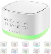 White Noise Machine: 10 Colors, 25 Sounds, 5 Timers, Memory, Portable (White)