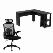 Mesh Office Chair Ergonomic Chair Black & L-Shaped Office Computer Desk Black