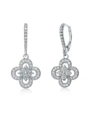 Genevive Silver CZ Flower Dangle Earrings