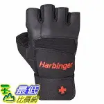 [106美國直購] HARBINGER PRO WRISTWRAP WEIGHTLIFTING GLOVES WITH VENTED CUSHIONED LEATHER PALM - MEDIUM