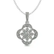 Natural Diamond Accent Clover Frame Flower Pendant in Sterling Silver