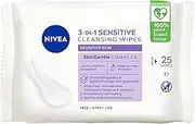 NIVEA Sensitive Biodegradable Cleansing Wipes (25 Pack) | For Sensitive Skin | Removes Waterproof Makeup | Alcohol Free | Provitamin B5 Gently Soothes Skin | Daily Facial Wipes