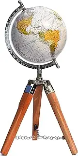 Tripod Globe With Wooden Stand. Vintage Look Tripod World Globe With Tripod Stand For Office, Study, Educations, Learning & Decoration With Free Magnafying Glass.