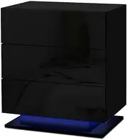 [Artiss] Bedside Table RGB LED Black High Gloss with 3 Drawers Nightstand, Bedroom Furniture, Bed End Side Storage Cabinet Narrow Space Organiser Unit Living Room Home
