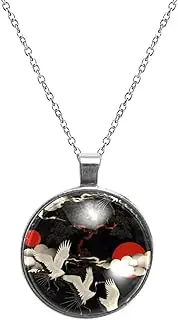 [Diusye] Necklaces for Women, Pine Tree Crane Cloud Sun Print Stainless Steel Pendant Necklace Jewelry Birthday Anniversary Wife Girls Friends Gift