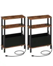 Set of End Tables with Charging Station, Narrow Side 2 Rustic Brown + Black