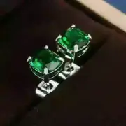 2Ct Cushion Cut Lab Created Green Emerald Stud Earrings 14K White Gold Plated