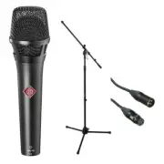 Neumann KMS 105 - Live Vocal Condenser Mic (Black) With XLR Cable and Mic Stand