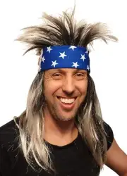 HandinHandCreations Mullet Rocker Spiky Wig with USA Bandana American Hippie ...