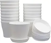 JERIA 16-Pack 4" Plastic Flower Plant Pots Thickened Seedlings Nursery Pots, Flower Plant Container Seed Starting Pots with Pallet (White)