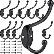 ZEYU Wall Hooks,10Pcs Coat Hooks Hardware Towel Hooks for Hanging Coats Double No Rust Black Robe Hooks Wall Mounted with Screws for Key, Towel, Bags, Cup, Hat