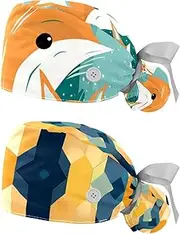 [YTYVAGT] 2-Pc,Nurse Scrub Caps,Scrub Hats with Buttons and Cotton Sweatband,Animal Cute Fox Family