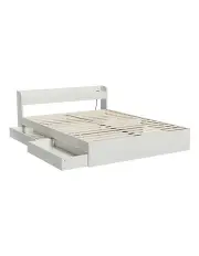 [Artiss] Aura Queen Size Bed Frame with Charging Ports 2 Drawers in White