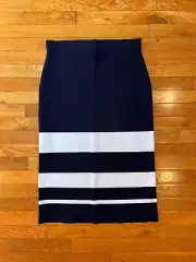 NWT ANN TAYLOR Striped Sweater Knit Pull-On Midi Pencil Skirt Large Black White