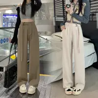 在飛比找momo購物網優惠-【D.studio】韓版寬鬆顯瘦高腰西裝寬褲(拖地褲 西裝褲