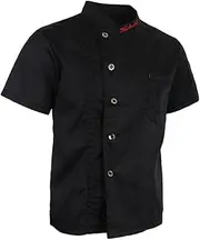 [ZPGVWXKO] Kitchen Uniform Shirt for Chefs - Short Sleeves, Unisex, Black, M