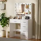 Elegant Dressing Table Set, LED Lighted Makeup Desk Vanity Set W/ Mirror White