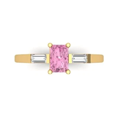 0.8Ct Emerald Cut Pink Gemstone Solid Gold Engagement Promise Statement Ring