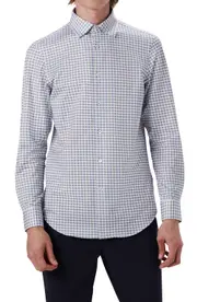 Bugatchi OoohCotton® Check Button-Up Shirt in Sand at Nordstrom, Size X-Large