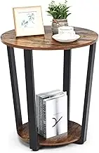 Costway Round End Table, 2-Tier Metal Sofa Table with Storage Shelf, Side Table with Metal Frame, Industrial Style Accent Furniture for Home Living Room Bedroom