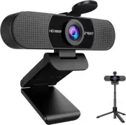 1080P Webcam with Microphone and Tripod - Adjustable Height, Mini, Privacy Cover