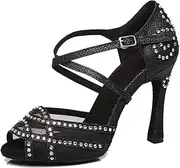 [Minishion] Women's Latin Salsa High Heel Beading Ankle Strap Dance Shoes Bridal Wedding Sandals L418