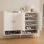 Shoe Rack Cabinet 5 Tier White Adjustable Storage 30 Pairs Modern Design WH-AB