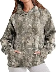 [ACCPUR] Women Oversized Fleece Camo Hoodies Maple Leaf Hooded Sweatshirt Casual Long Sleeve Fall Pullover Tops With Pockets
