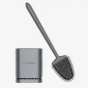 ASOBEAGE Toilet Brush,Deep Cleaner Silicone Toilet Brushes with No-Slip Long Plastic Handle and Flexible Bristles, Silicone Toilet Brush with Quick Drying Holder Set for Bathroom Toilet（Grey）