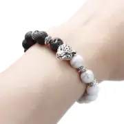 Synthetic Stone Lava Beaded Healing Bracelet Beads Leopard Head Elastic Bracelet