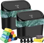 2-Pack Car Trash Can With Lid, Hanging Mini Vehicle Bin, 210 Trash Bags, 4 Headrest Hooks, Dustbin Garbage Organizer for Home Office