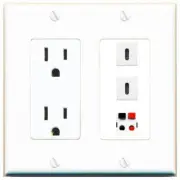 3 Port Power Outlet Cover Plug Jack UL 2 Gang SPEAKER 2 USBC Wall Plate