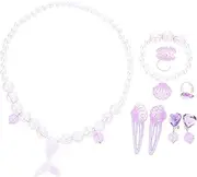 NAMOARLY 1 Set Girl Jewelry Girl Necklace Mermaid Tail Necklace Pearl Decor Mermaid Bracelet Mermaid Ear Clips Mermaid Necklace Pearl Jewlery Dainty Necklace Jewelry Kit Plastic Purple