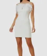 $275 Aidan by Aidan Mattox Women's White Feather Mini Sheath Dress Size US 12