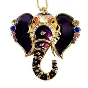 Betsey Johnson Purple Crystal Enamel Elephant Pendant Necklace Gold Tone
