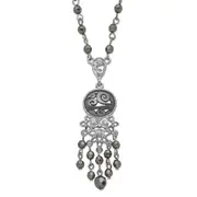 Fashion 1928 Jewelry Silver-Tone And Black-Plated Filigree Clear Hematite Faceted Acrylic Beads 16 Inch Necklace With 3 Extension