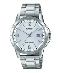 在飛比找Yahoo!奇摩拍賣優惠-CASIO WATCH SOLAR 卡西歐霧亮不鏽鋼珍珠白光