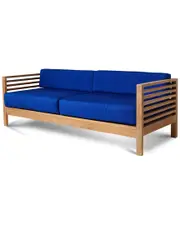 Curated Maison Sylvie 3 Person Teak Outdoor Sofa With Sunbrella True Blue Cushions