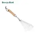 Berry&Bird Garden Handle Shrub Rake 9 Tines Fan Lawn Leaf Grass Rake for Yards
