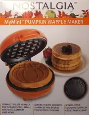 Nostalgia Waffle Maker Pumpkin Mymini Non-Stick Pattern Mini 5" Easy Wipe