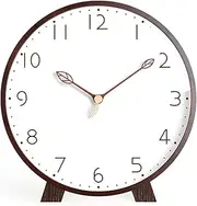 Maxspace Table Clock,Silent Non-Ticking Wooden Desktop Clock,Battery Operated Decorative Desk Clock for Living Room Office Bedroom Decor (Walnut+White)