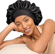 Holarleo Satin Bonnet for Sleeping - Silk Sleep Cap With Soft Elastic Band, Hair Wrap for Women (Black, One Size)