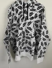New Mens XL Nike Sport Essentials Allover Primt Pullover Hoodie White/Black